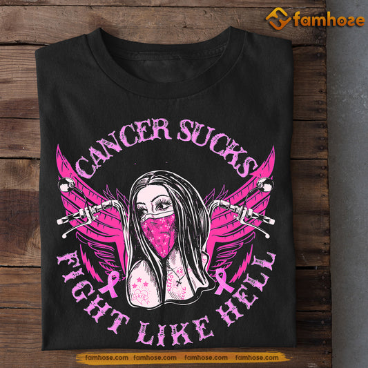 Biker T-shirt, Cancer Sucks Fight Like Hell, Gift For Biker Lovers Who Support Breast Cancer Awareness