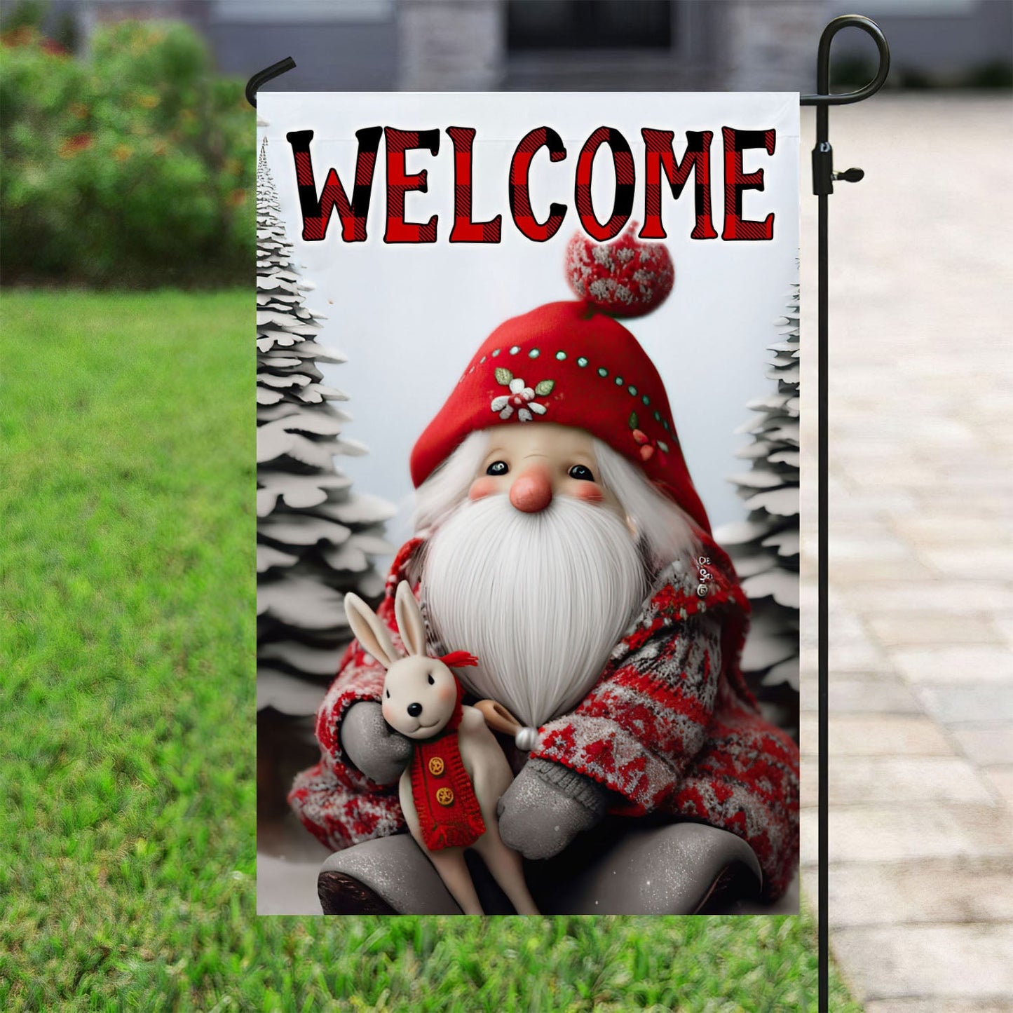 Whimsical Winter Welcome, Gnomes Xmas Brighten Garden Flag & House Flag, Christmas Flag Gift For Gnome Lovers