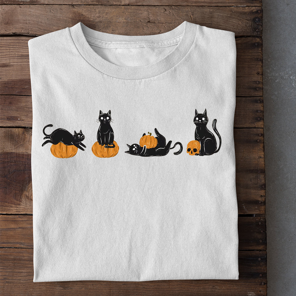 Cute Halloween Black Cat T-shirt, Cats Holding Pumpkins, Gift For Cat Lovers, Cat Owners, Cat Tees
