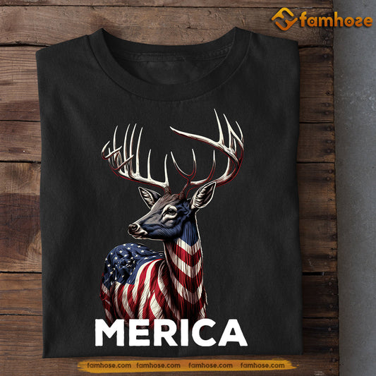 July 4th Deer T-shirt, Merica Deer Patriotic Tees, Independence Day Gift For Deer Lovers, Farmers