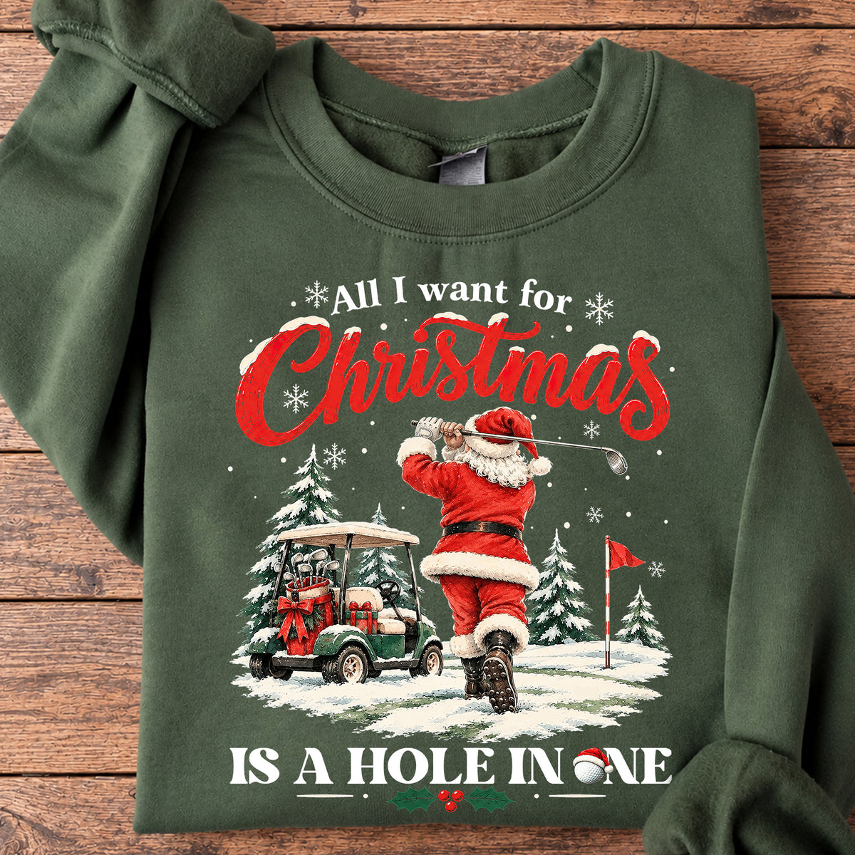 Christmas Golf Santa Sweatshirt, All I Want For Christmas Crewneck Sweatshirt Xmas Gift For Golf Lover