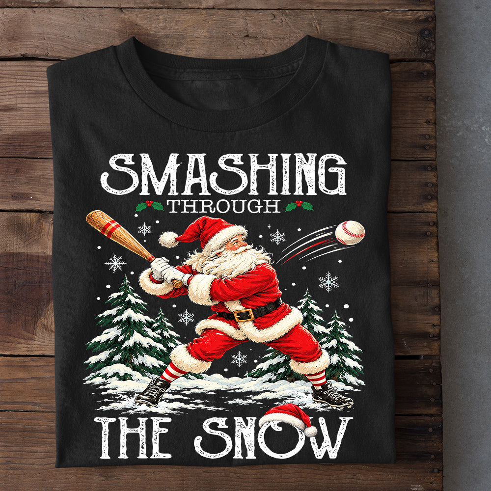 Christmas Baseball Santa Sweatshirt, Smashing Through The Snow Sport Crewneck Sweatshirt Xmas Gift For Baseball Lover