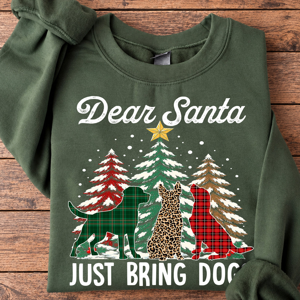 Pattern Style Christmas Dog Sweatshirt, Dear Santa Just Bring Dogs Crewneck Sweatshirt Xmas Gift For Dog Lover