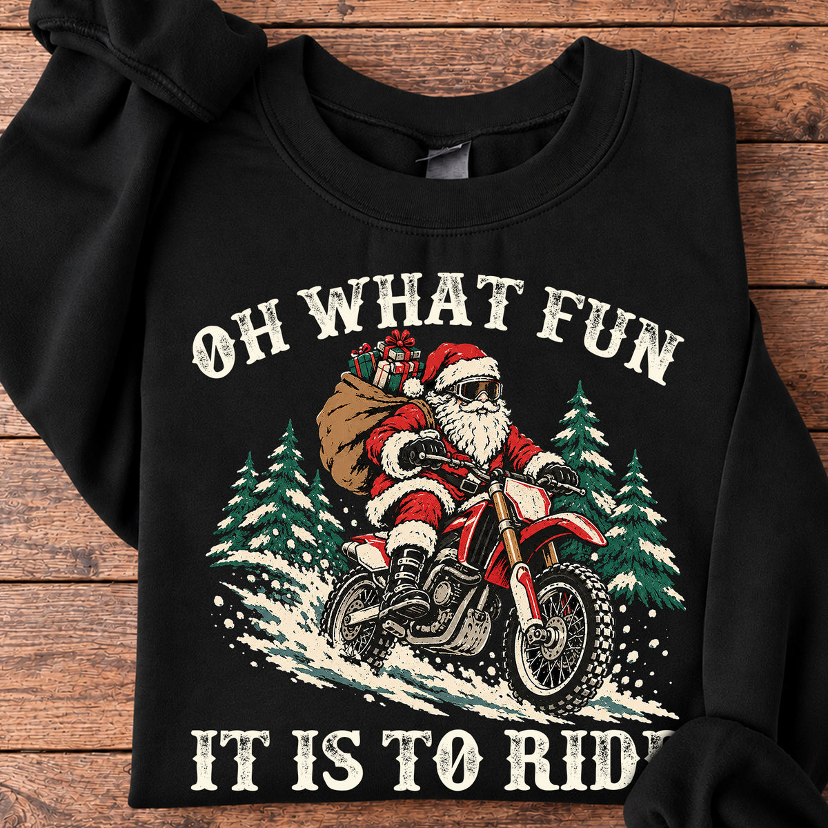 Funny Christmas Motocross Sweatshirt, Oh What Fun It Is To Ride Crewneck Sweatshirt Xmas Gift For Dirt Bike Lover