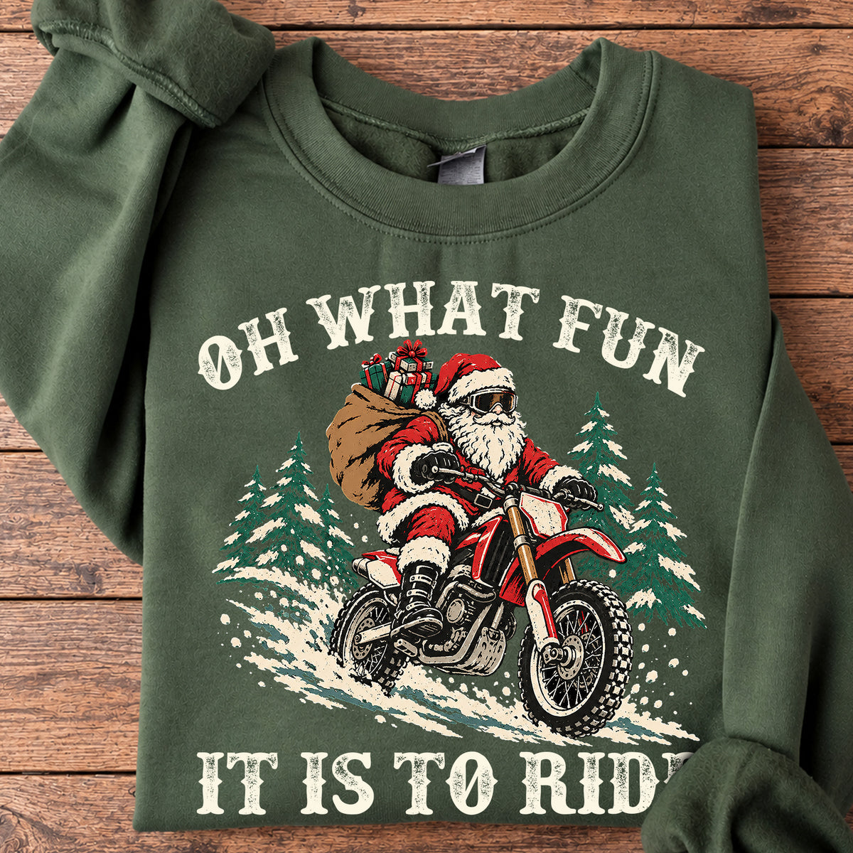 Funny Christmas Motocross Sweatshirt, Oh What Fun It Is To Ride Crewneck Sweatshirt Xmas Gift For Dirt Bike Lover