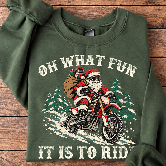 Funny Christmas Motocross Sweatshirt, Oh What Fun It Is To Ride Crewneck Sweatshirt Xmas Gift For Dirt Bike Lover