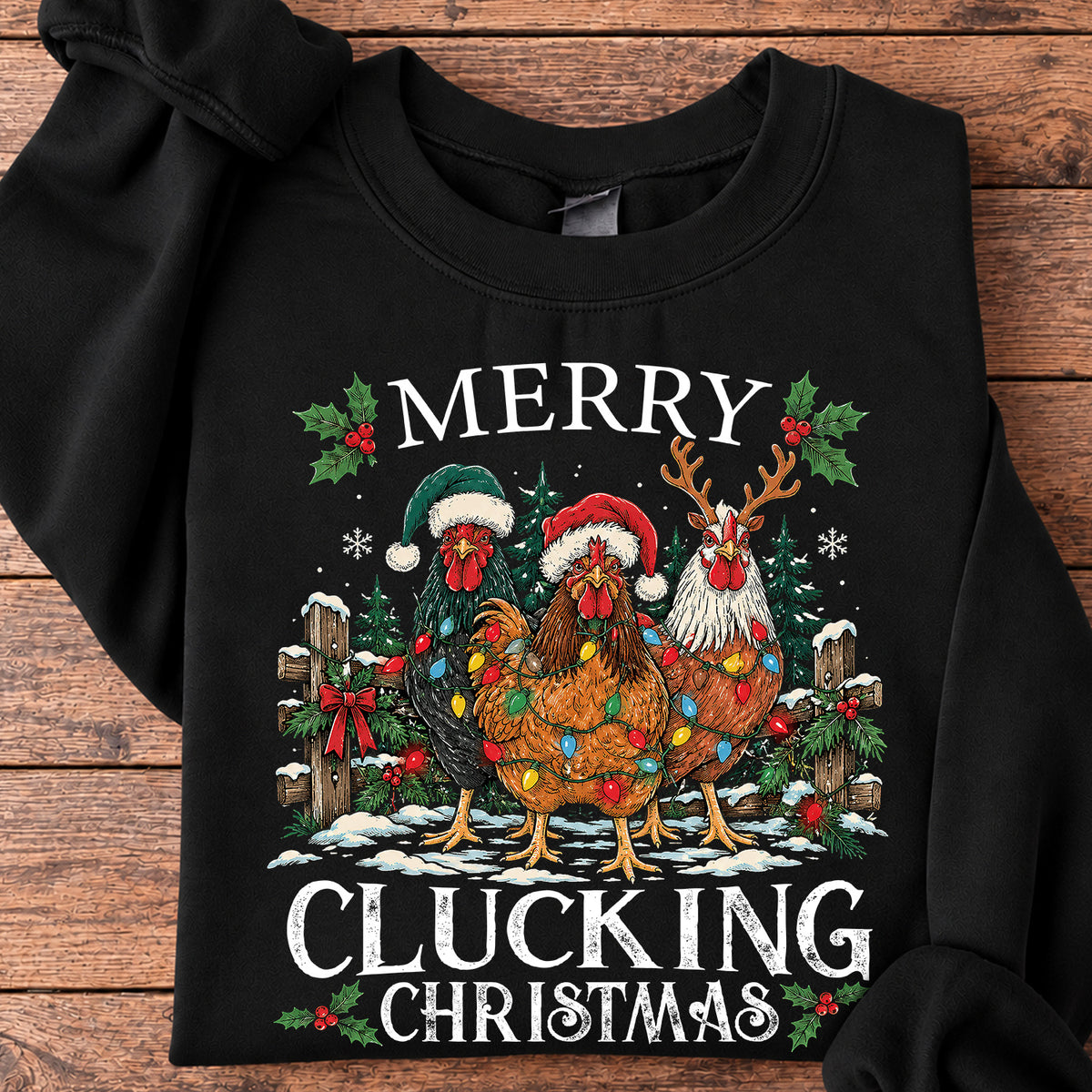 Funny Christmas Chicken Sweatshirt, Merry Clucking Christmas Crewneck Sweatshirt Xmas Gift For Chicken Lover