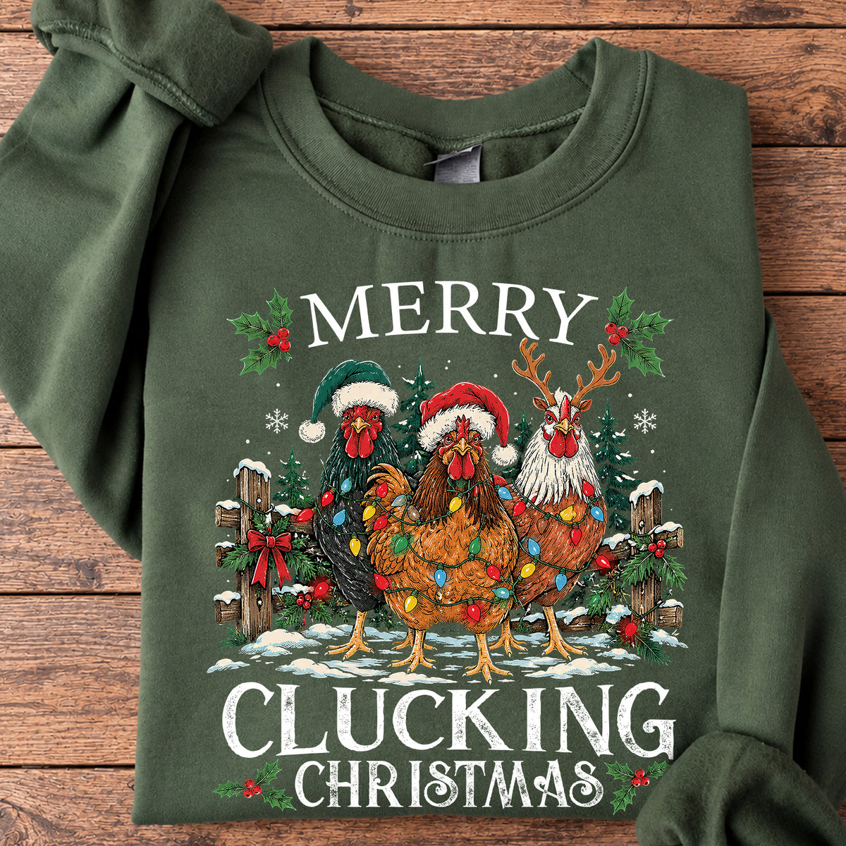 Funny Christmas Chicken Sweatshirt, Merry Clucking Christmas Crewneck Sweatshirt Xmas Gift For Chicken Lover