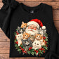 Christmas Cat Sweatshirt, Cute Santa Claus With Kittens Crewneck Sweatshirt Xmas Gift For Cat Lover