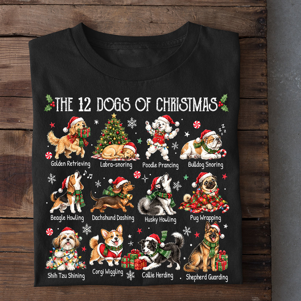 Christmas Dog Sweatshirt, The 12 Dogs Of Christmas Crewneck Sweatshirt Xmas Gift For Dog Lover