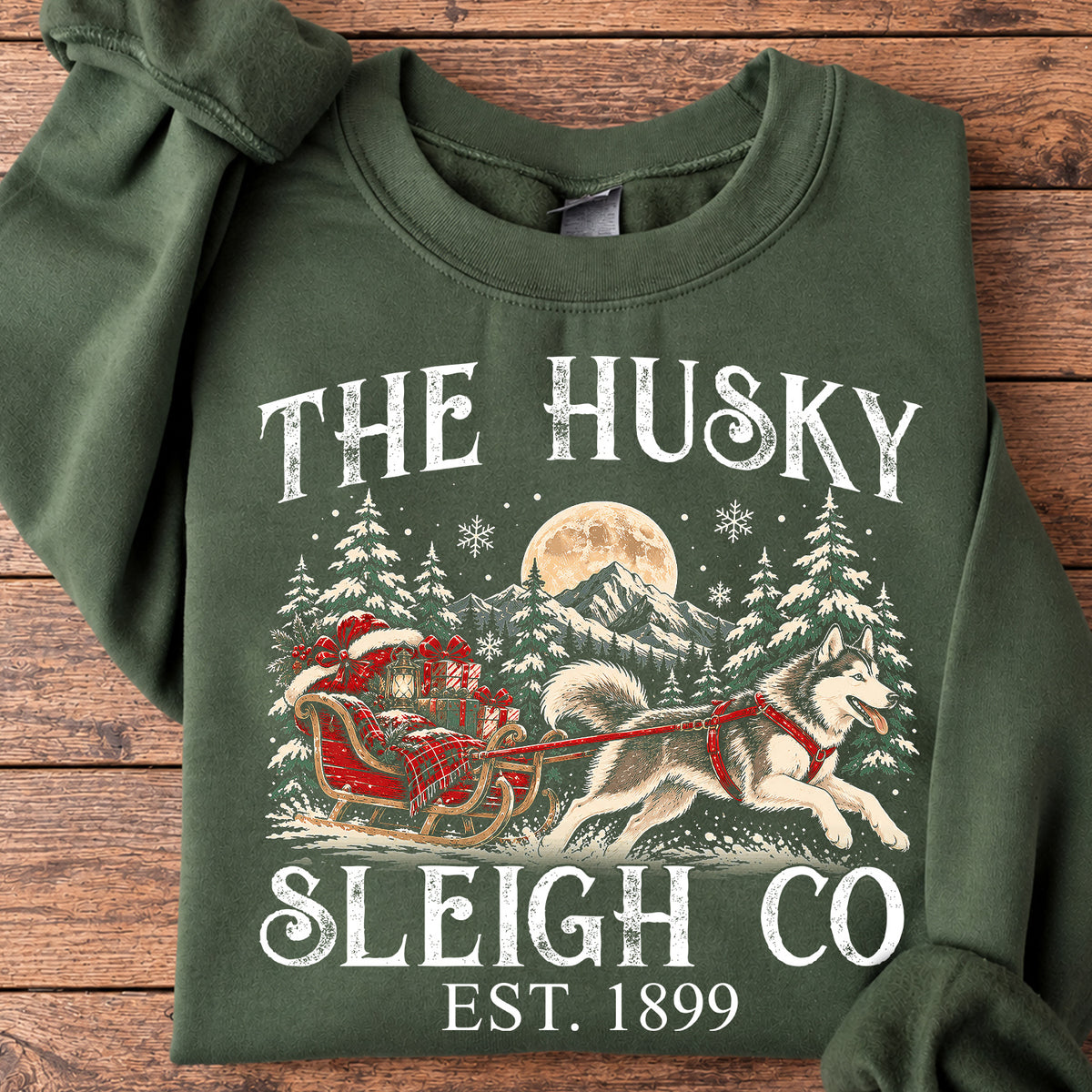 Christmas Husky Dog Sweatshirt, The Husky Sleigh Co Crewneck Sweatshirt Xmas Gift For Dog Lover