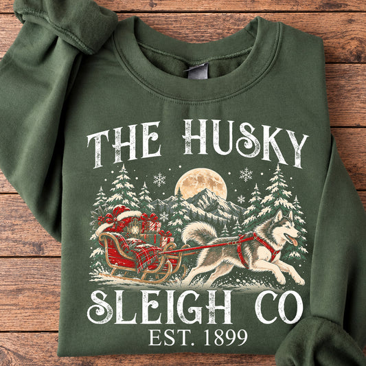 Christmas Husky Dog Sweatshirt, The Husky Sleigh Co Crewneck Sweatshirt Xmas Gift For Dog Lover