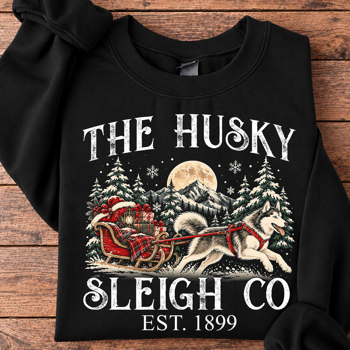 Christmas Husky Dog Sweatshirt, The Husky Sleigh Co Crewneck Sweatshirt Xmas Gift For Dog Lover