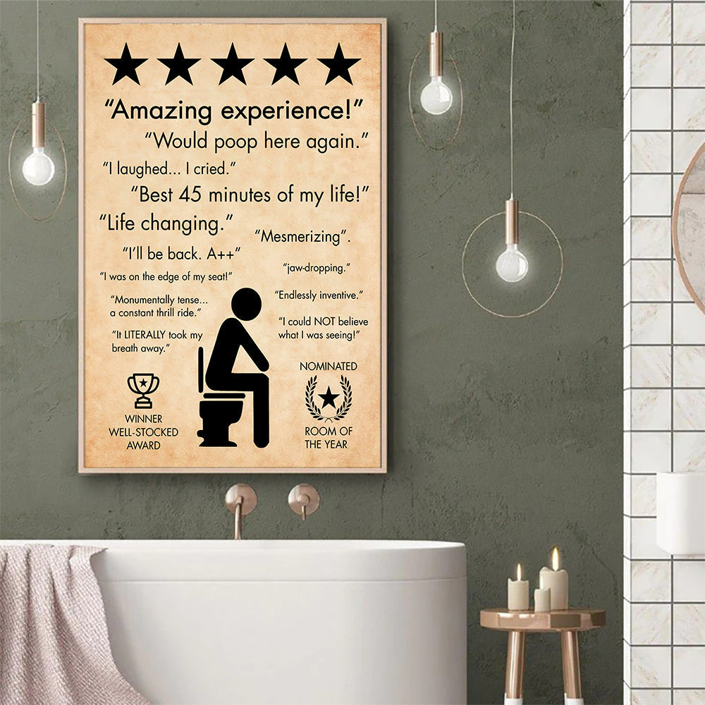 Amazing Experience Would Poop Here, Funny Bathroom Canvas Painting, Funny Toilet Wall Art Decor, Poster Gift For Bathroom Decor