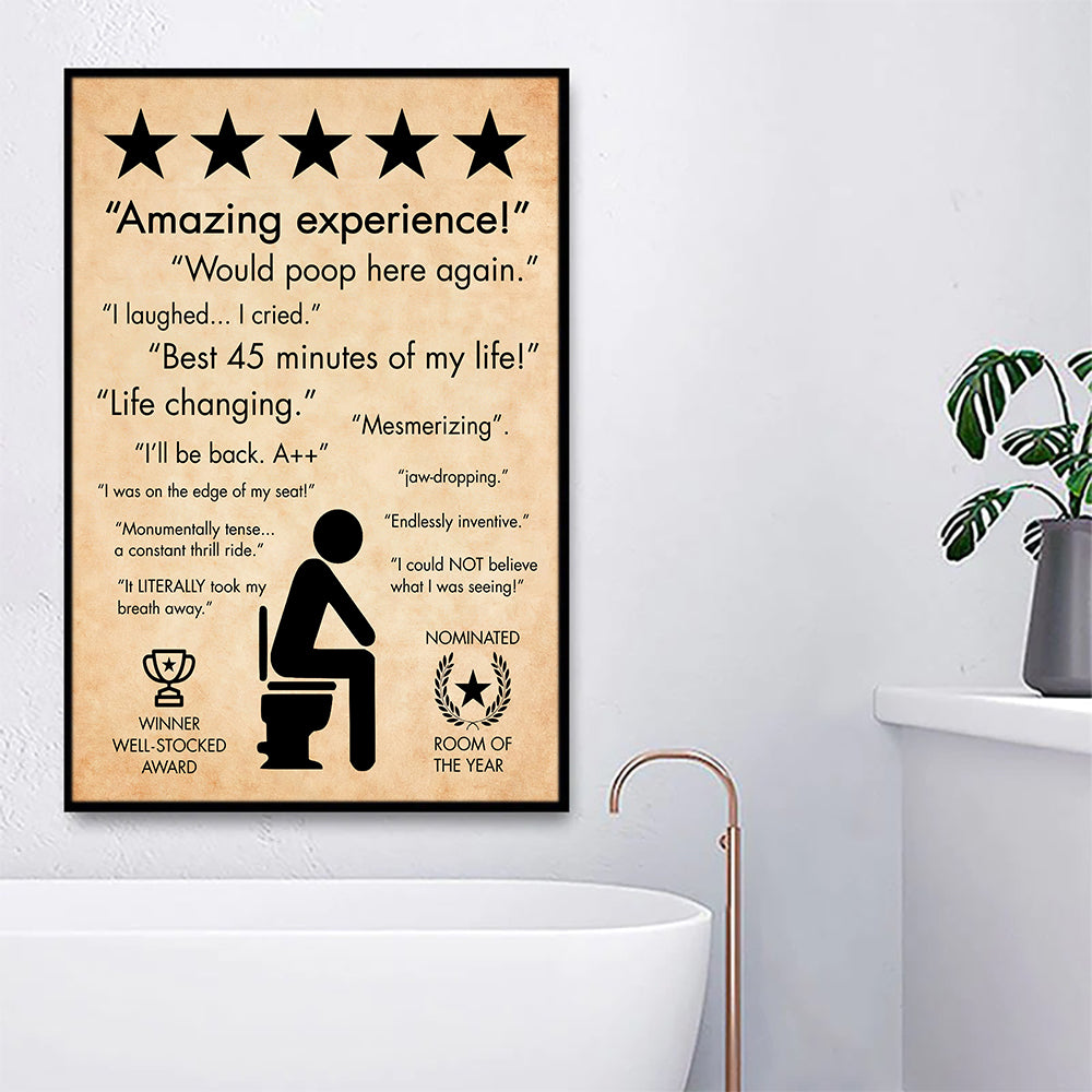 Amazing Experience Would Poop Here, Funny Bathroom Canvas Painting, Funny Toilet Wall Art Decor, Poster Gift For Bathroom Decor