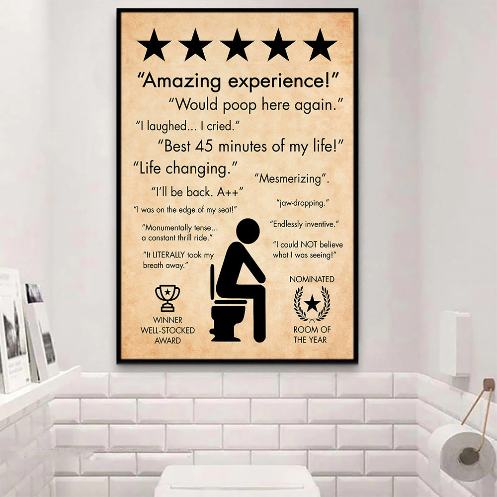 Amazing Experience Would Poop Here, Funny Bathroom Canvas Painting, Funny Toilet Wall Art Decor, Poster Gift For Bathroom Decor