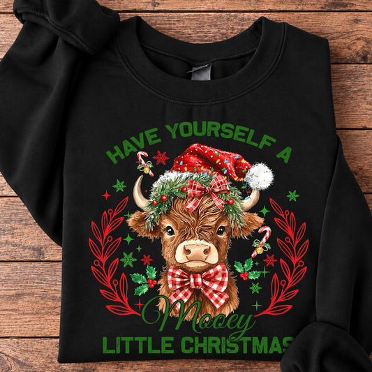 Funny Christmas Cow Farm Sweatshirt, Have Yourself A Mooey Little Christmas Crewneck Sweatshirt Xmas Gift For Cow Lover