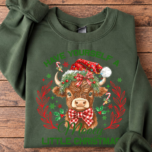 Funny Christmas Cow Farm Sweatshirt, Have Yourself A Mooey Little Christmas Crewneck Sweatshirt Xmas Gift For Cow Lover