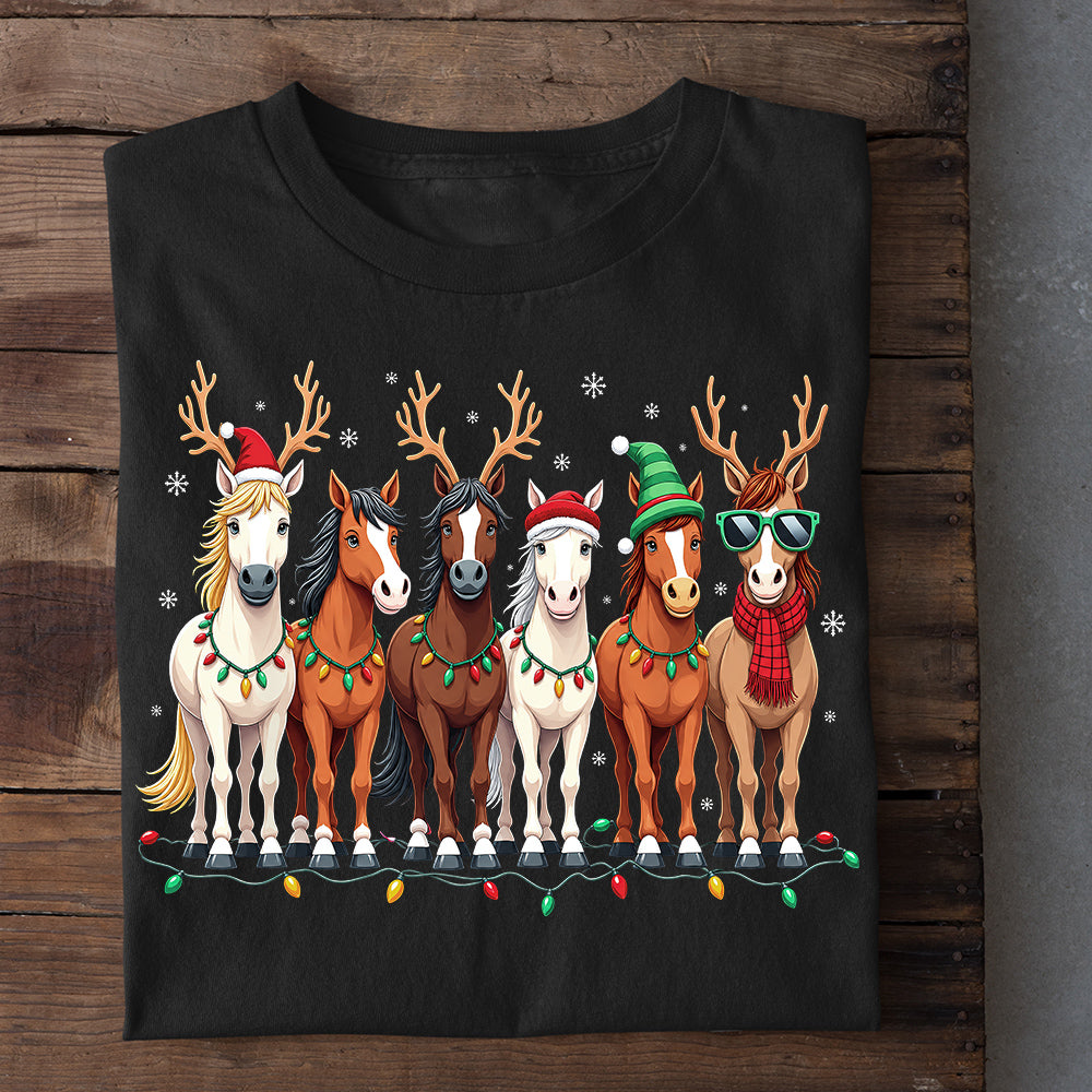Funny Christmas Horse Sweatshirt, Six Horses Wearing Reindeer Antlers Crewneck Sweatshirt Xmas Gift For Horse Lover