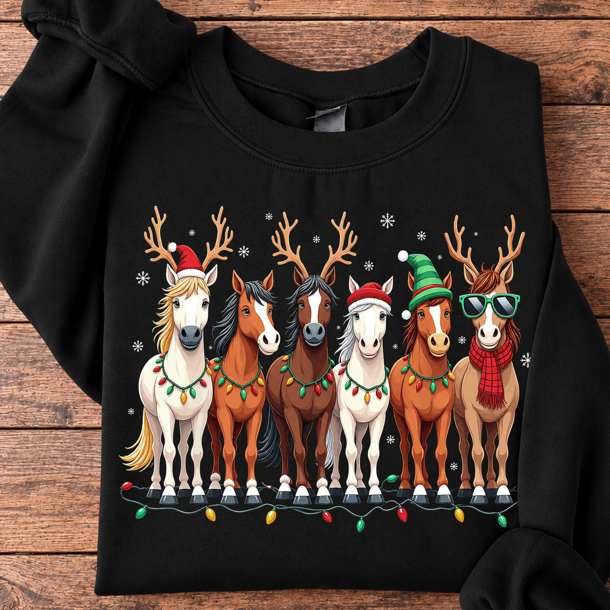 Funny Christmas Horse Sweatshirt, Six Horses Wearing Reindeer Antlers Crewneck Sweatshirt Xmas Gift For Horse Lover