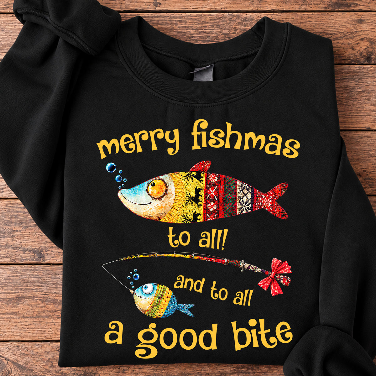 Funny Christmas Fishing Sweatshirt, Merry Fishmas To All Crewneck Sweatshirt Xmas Gift For Fishing Lover