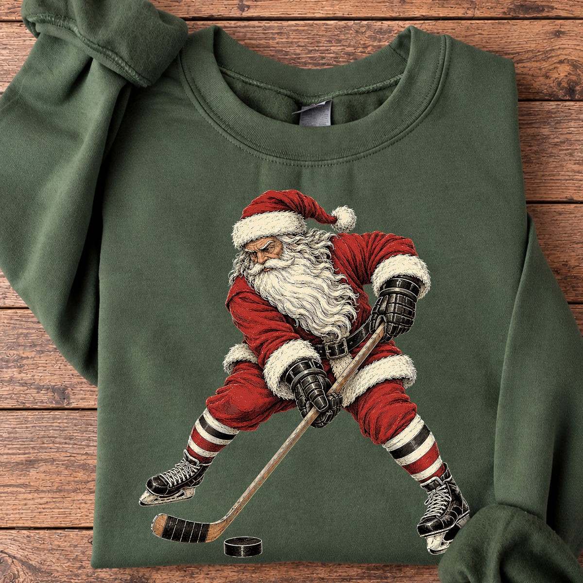 Christmas Santa Hockey Sweatshirt, Santa's Taking The Shot Crewneck Sweatshirt Xmas Gift For Hockey Lover