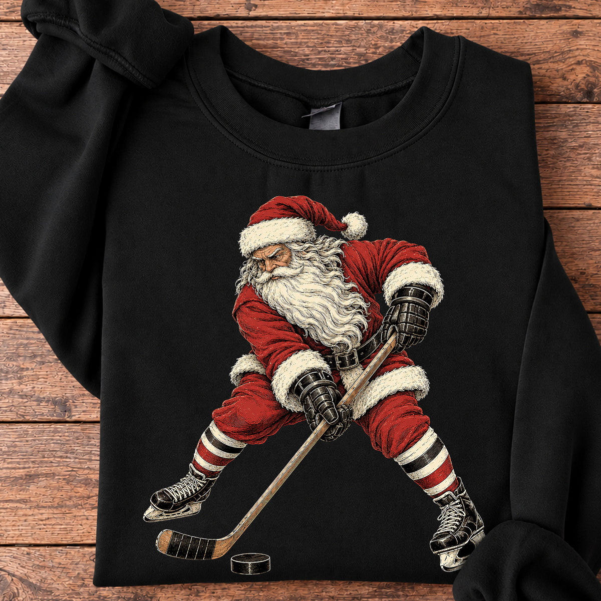 Christmas Santa Hockey Sweatshirt, Santa's Taking The Shot Crewneck Sweatshirt Xmas Gift For Hockey Lover