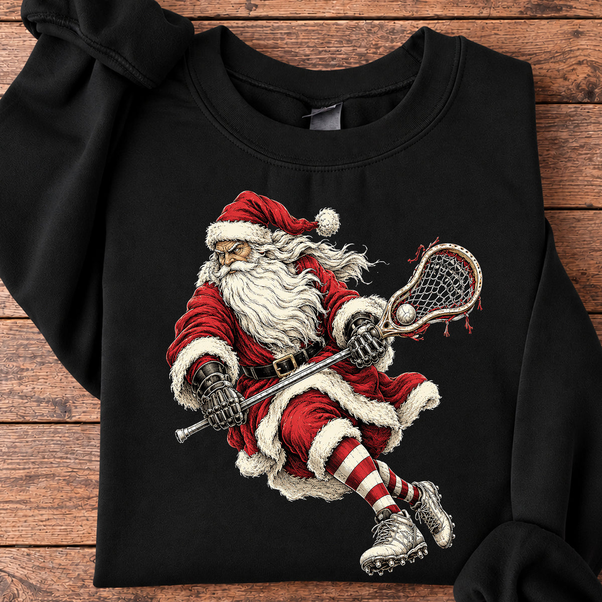 Christmas Santa Lacrosse Sweatshirt, Santa Claus Playing Lacrosse Crewneck Sweatshirt Xmas Gift For Lacrosse Lover