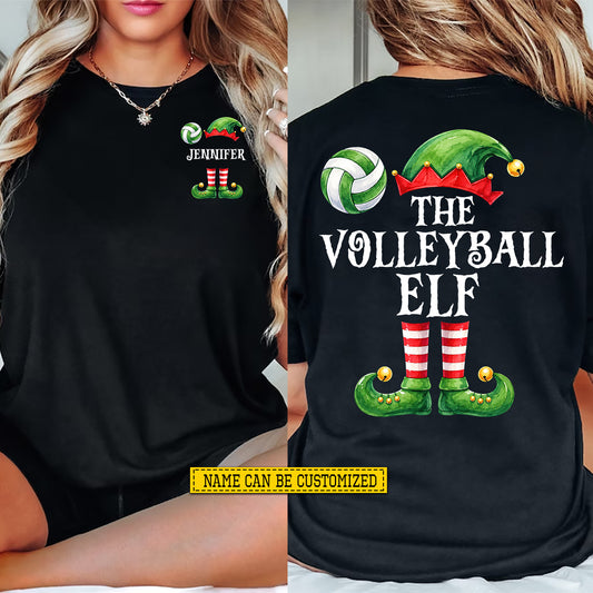Personalized Christmas Volleyball Two-sided T-shirt, The Volleyball ELF Sports Tees Spooky Season Gift For Volleyball Lovers