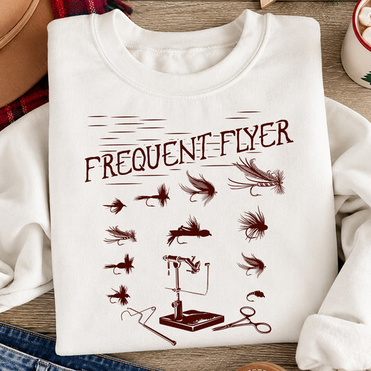 Funny Fly Fishing Sweatshirt, Frequent Flyer Crewneck Sweatshirt Gift For Fly Fishing Lovers