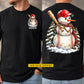 Personalized Christmas Baseball Two-sided T-shirt, Snowman Baseball Player Sport Tees, Xmas Gift For Baseball Lover