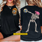 Personalized Halloween Volleyball Two-sided T-shirt, Skeleton Volleyball Player Sport Tees Spooky Season Gift For Volleyball Lover