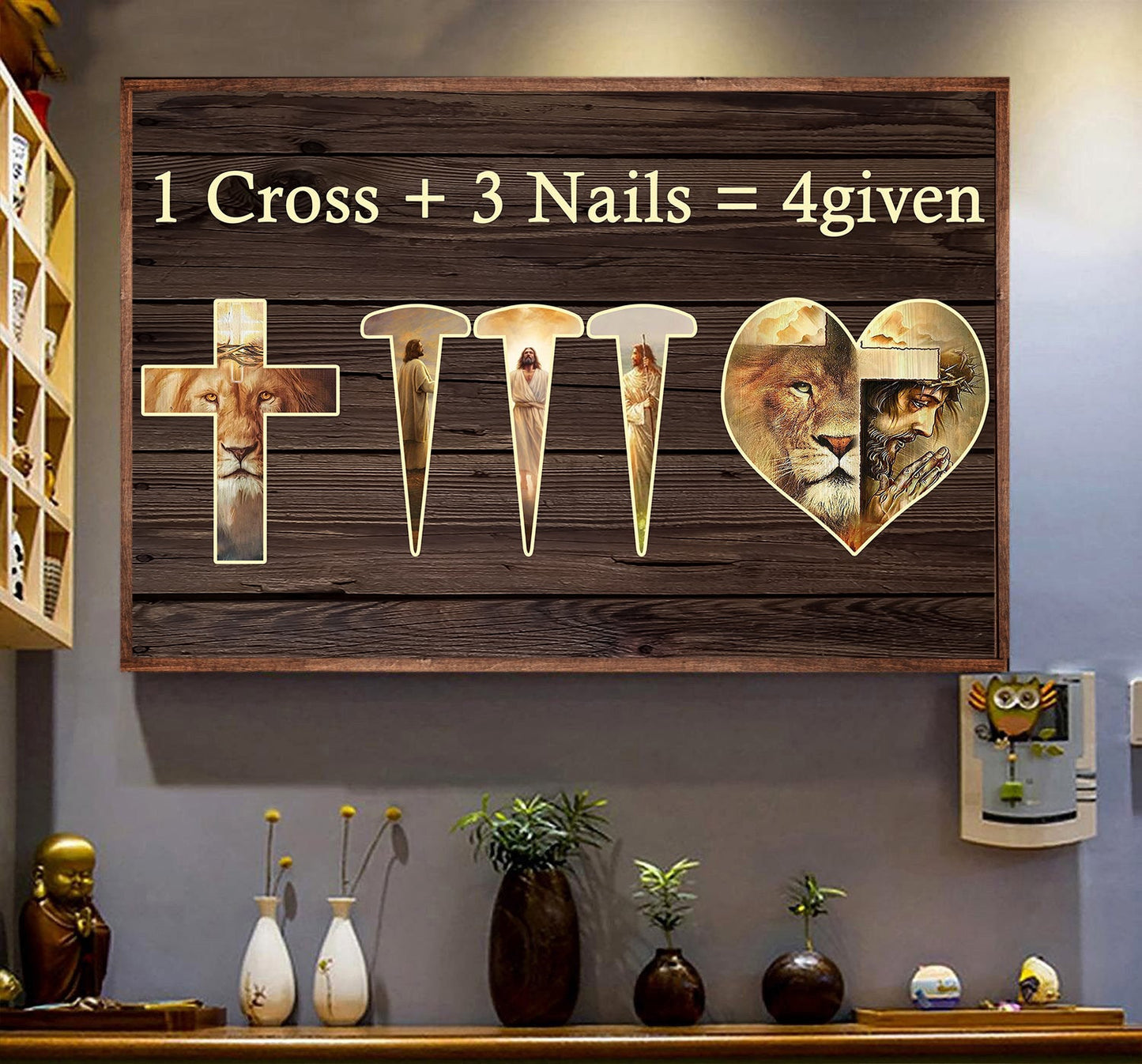 1 Cross + 3 Nails = 4Given, Lion Canvas Painting, Jesus Wall Art Decor, Poster Gift For Christian Lovers