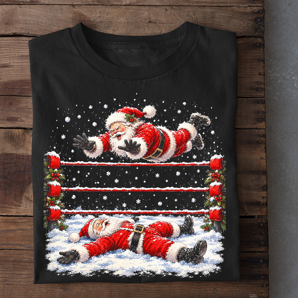Funny Christmas Wrestling Santa Sweatshirt, Santa Claus In Wrestling Ring Crewneck Sweatshirt Xmas Gift For Wrestling Lover