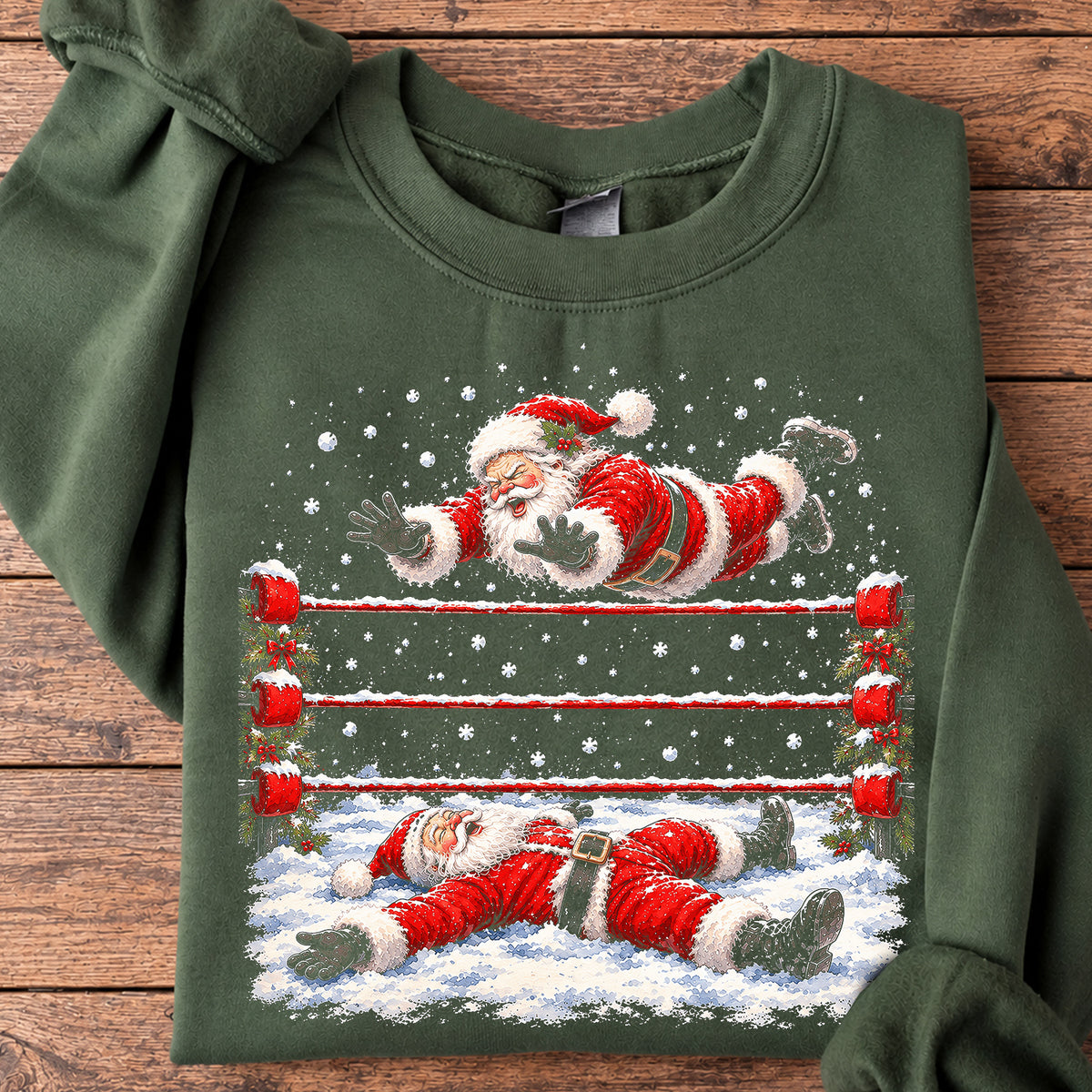 Funny Christmas Wrestling Santa Sweatshirt, Santa Claus In Wrestling Ring Crewneck Sweatshirt Xmas Gift For Wrestling Lover
