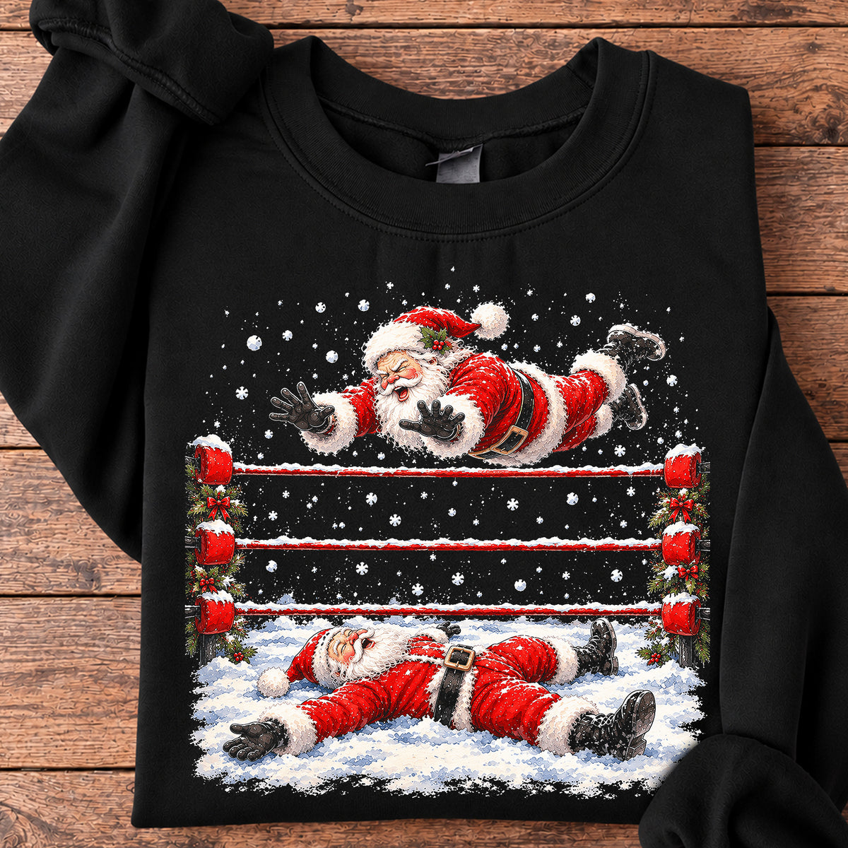 Funny Christmas Wrestling Santa Sweatshirt, Santa Claus In Wrestling Ring Crewneck Sweatshirt Xmas Gift For Wrestling Lover
