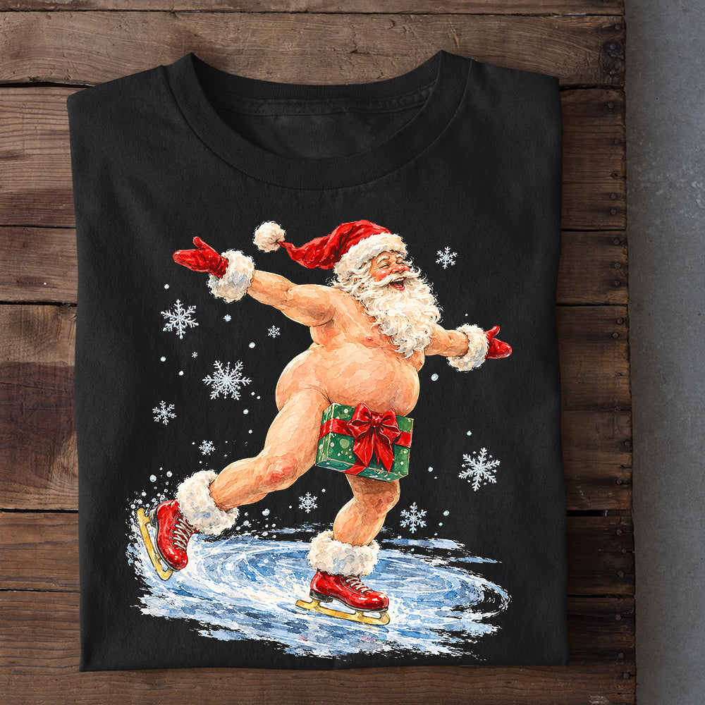 Funny Christmas Santa Ice Skating Sweatshirt, Santa Forgot His Suit Crewneck Sweatshirt Xmas Gift For Ice Skating Lover
