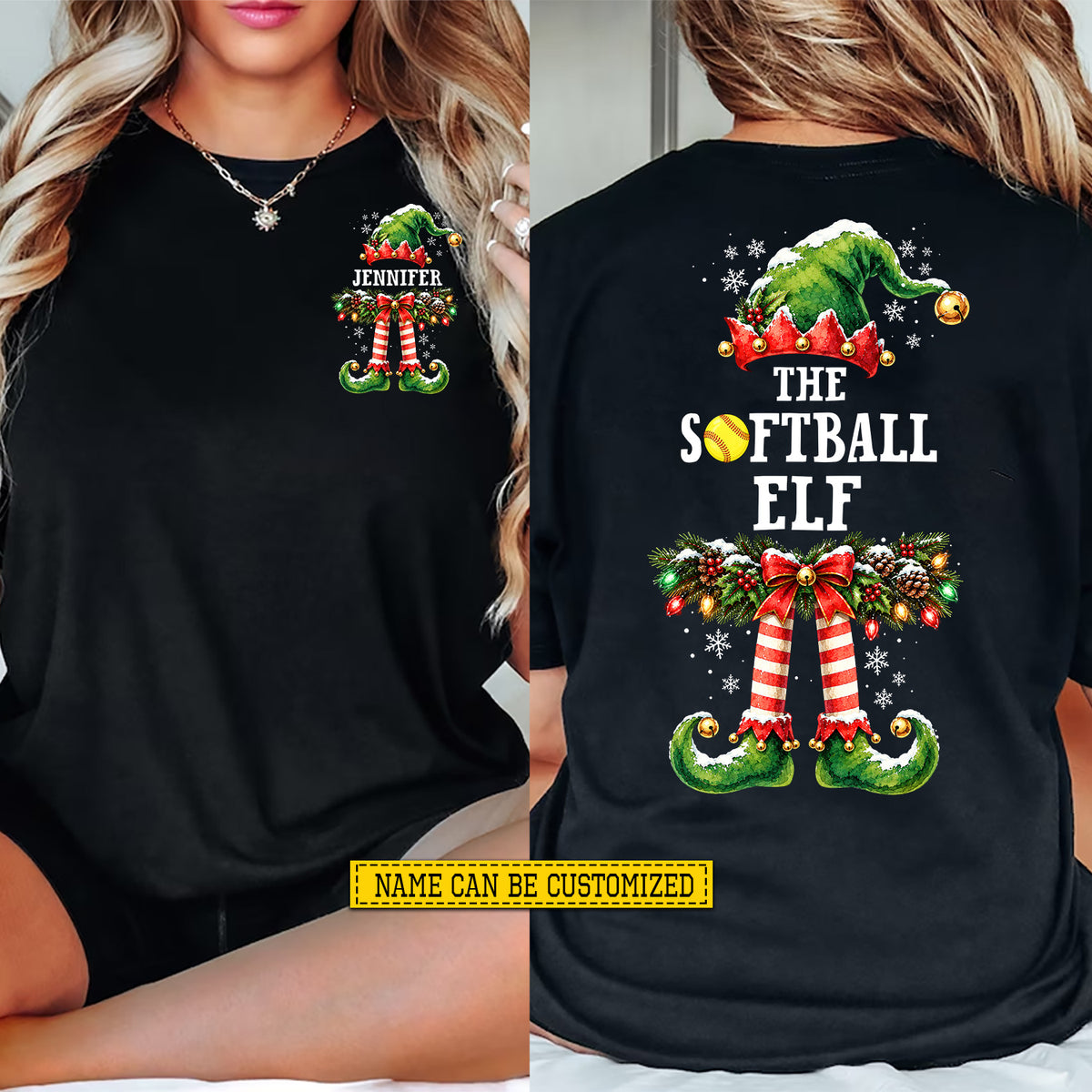 Personalized Christmas Softball Two-sided T-shirt, The Softball Elf Sport Tees, Xmas Gift For Softball Lovers