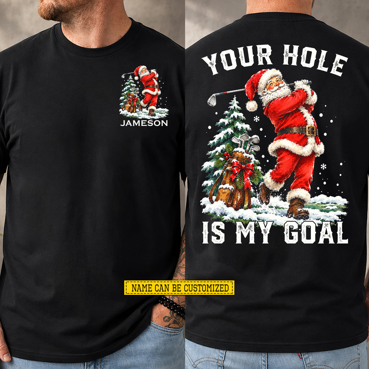 Funny Personalized Christmas Golf Two-sided T-shirt, Your Hole Is My Goal Tees, Xmas Gift For Golf Lover