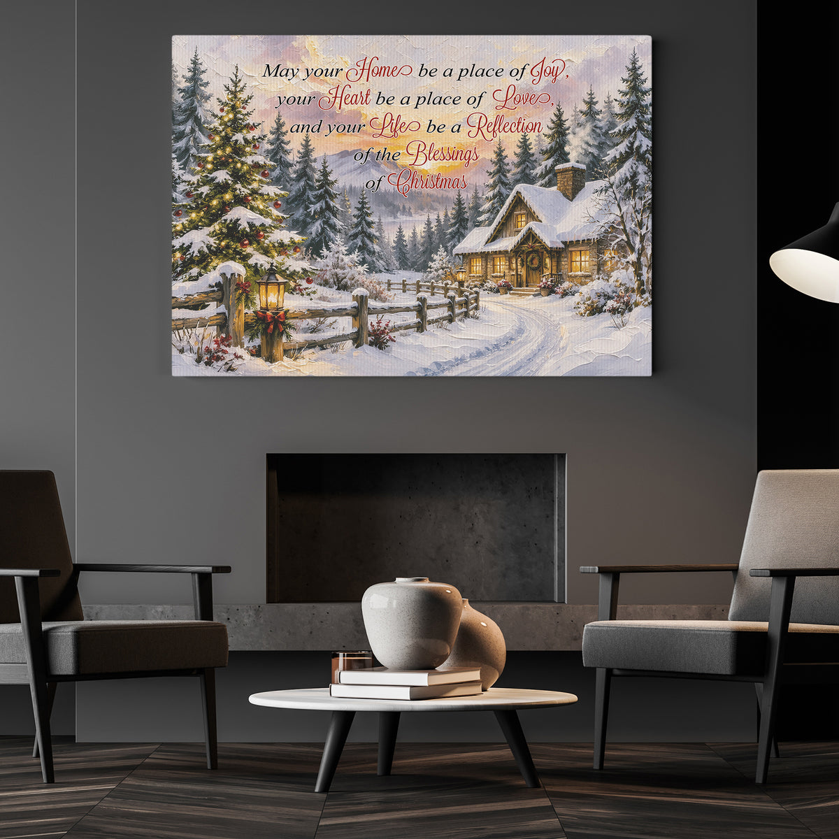 Christmas Quote Canvas Painting, May Your Home Be A Place Of Joy Wall Art Decor, Xmas Poster Gift To Decor House Or Office