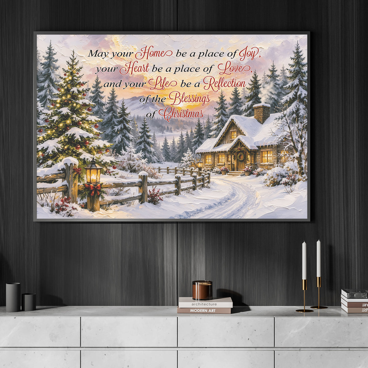 Christmas Quote Canvas Painting, May Your Home Be A Place Of Joy Wall Art Decor, Xmas Poster Gift To Decor House Or Office