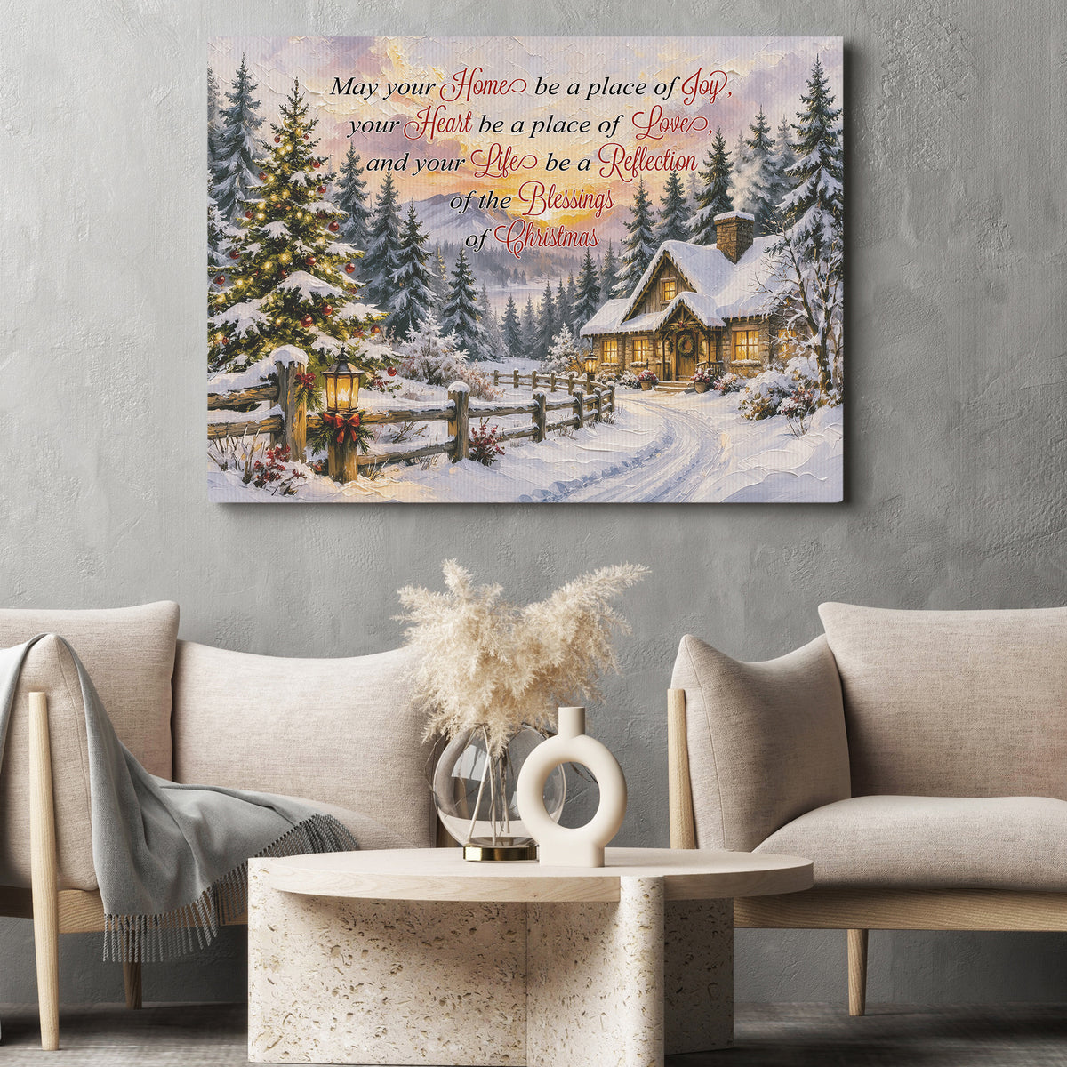 Christmas Quote Canvas Painting, May Your Home Be A Place Of Joy Wall Art Decor, Xmas Poster Gift To Decor House Or Office