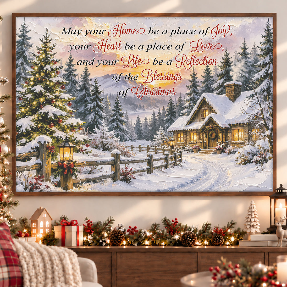 Christmas Quote Canvas Painting, May Your Home Be A Place Of Joy Wall Art Decor, Xmas Poster Gift To Decor House Or Office