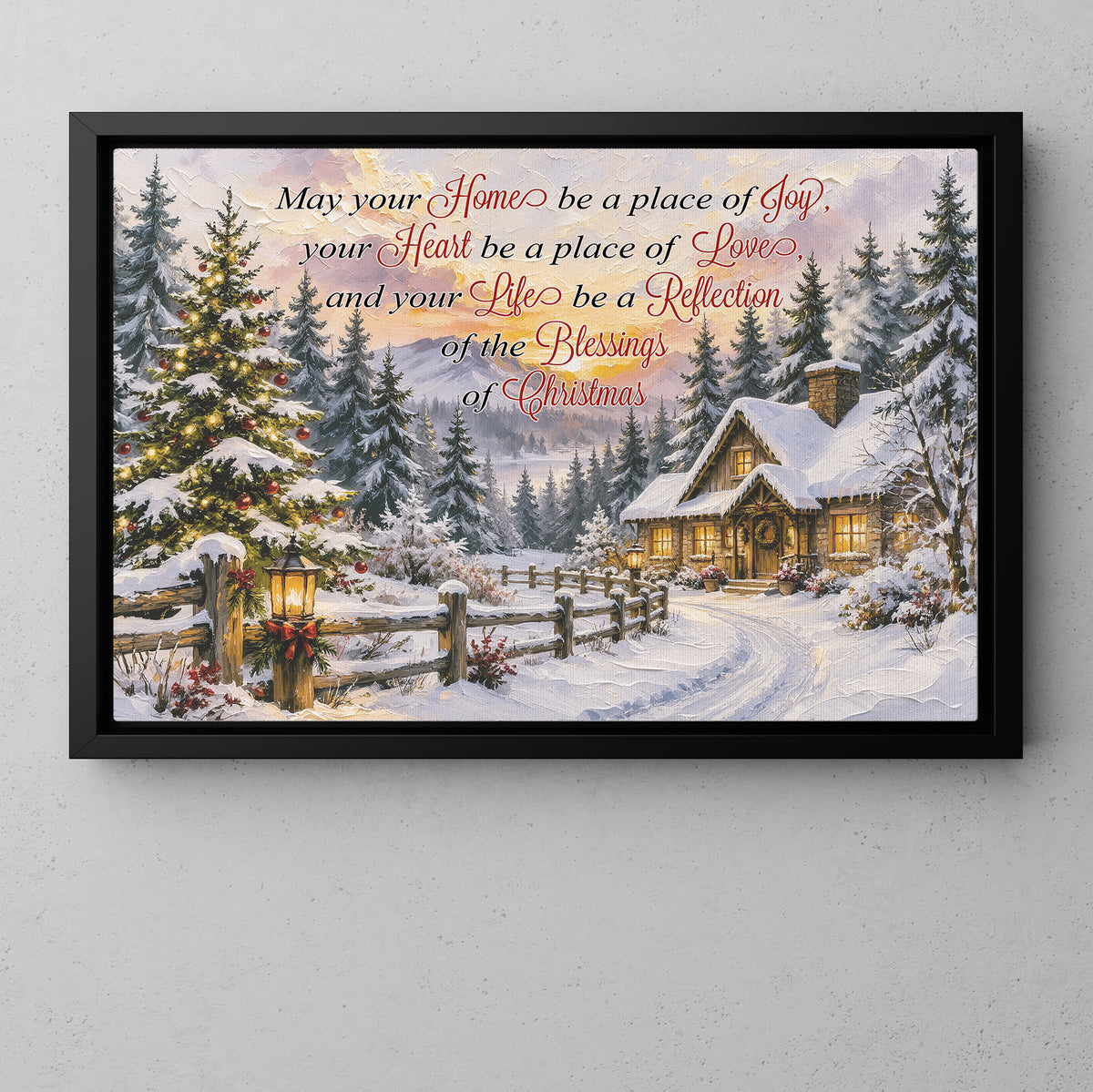 Christmas Quote Canvas Painting, May Your Home Be A Place Of Joy Wall Art Decor, Xmas Poster Gift To Decor House Or Office