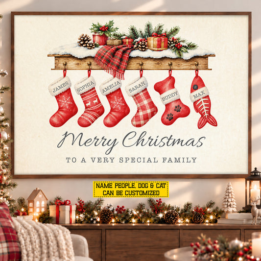 Personalized Christmas Stockings Canvas Painting, Pet Stocking Wall Art Decor, Xmas Poster Gift To Decor House Or Office
