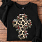 Christmas Cow Print Cross Sweatshirt, Western Christian Christmas Crewneck Sweatshirt Xmas Gift For Cow Lovers