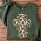 Christmas Cow Print Cross Sweatshirt, Western Christian Christmas Crewneck Sweatshirt Xmas Gift For Cow Lovers