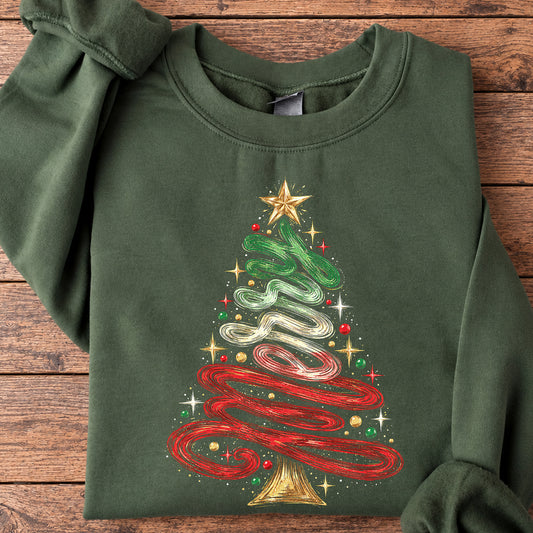 Retro Christmas Tree Sweatshirt, Colorful Swirl Christmas Tree Crewneck Sweatshirt Xmas Gift