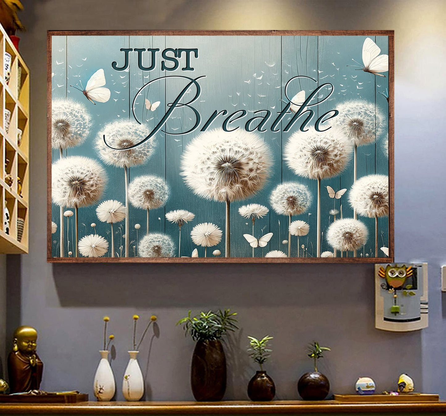 Just Breathe, Motivational Canvas Painting, Inspirational Quotes Wall Art Decor, Peaceful Poster Gift