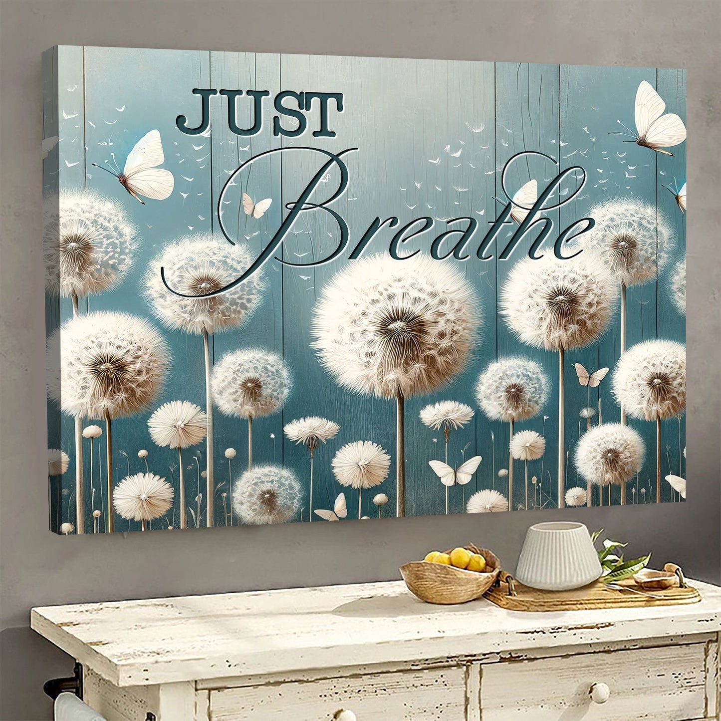 Just Breathe, Motivational Canvas Painting, Inspirational Quotes Wall Art Decor, Peaceful Poster Gift